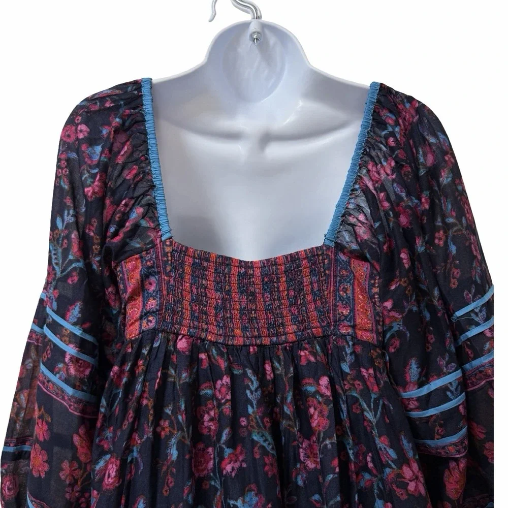 Free People Endless Afternoon Dark Floral Mini Dress Size XS Navy Smocked Boho